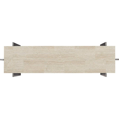 Commerce & Market Console Table by Hooker Furniture in gray. Made from white travertine stone, carbon steel in a transitional style.
