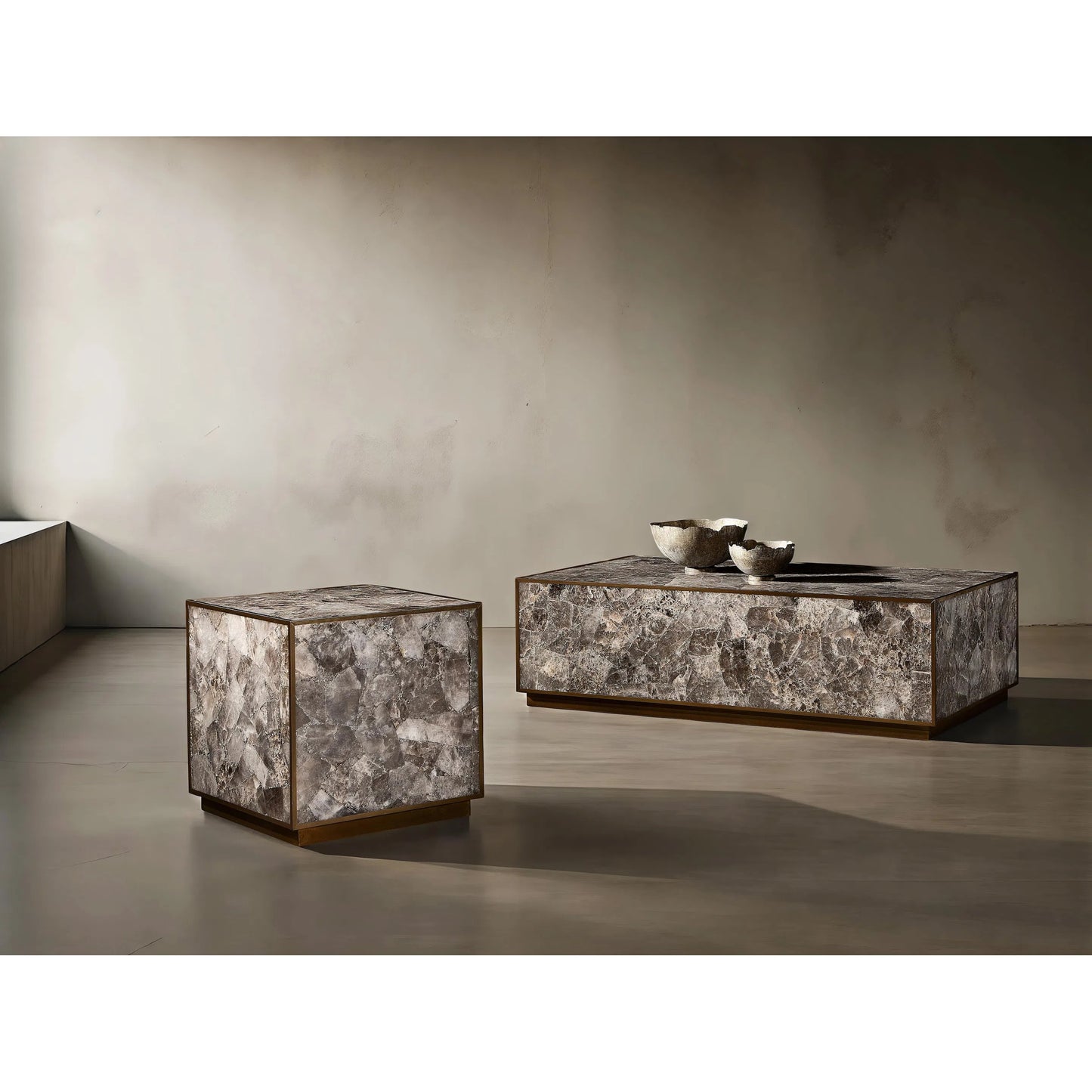 000 SI-2513394 | Lifestyle | Tildon Side Table by Bernhardt in smokey quartz, aged brass. Made from stone, metal in a modern style.