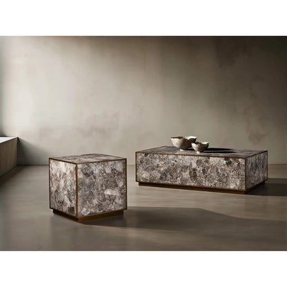 Tildon Side Table by Bernhardt in smokey quartz, aged brass. Made from stone, metal in a modern style.