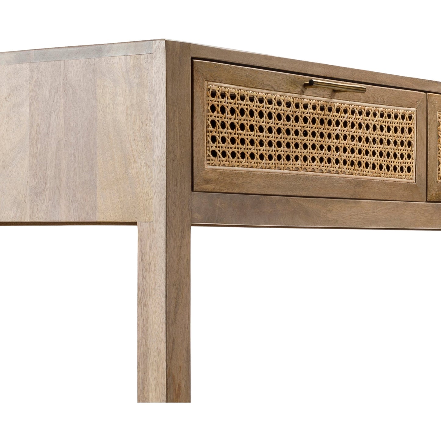 003 SI-1923434 | Closeup | Etewah Console Table - 32767 by Livabliss. Made from top: wood, base: manufactured wood, base: rattan, base: wood in a cottage & farmhouse style.