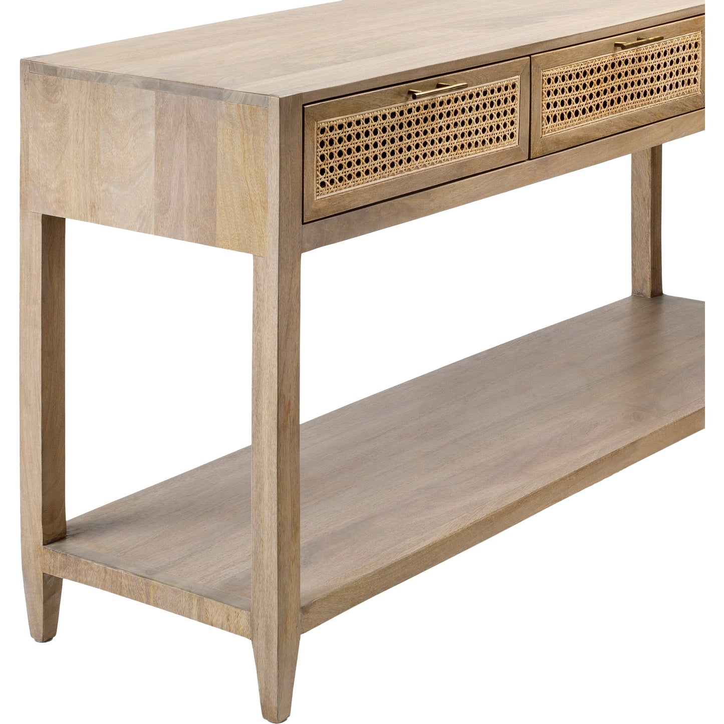 004 SI-1923434 | Closeup | Etewah Console Table - 32767 by Livabliss. Made from top: wood, base: manufactured wood, base: rattan, base: wood in a cottage & farmhouse style.