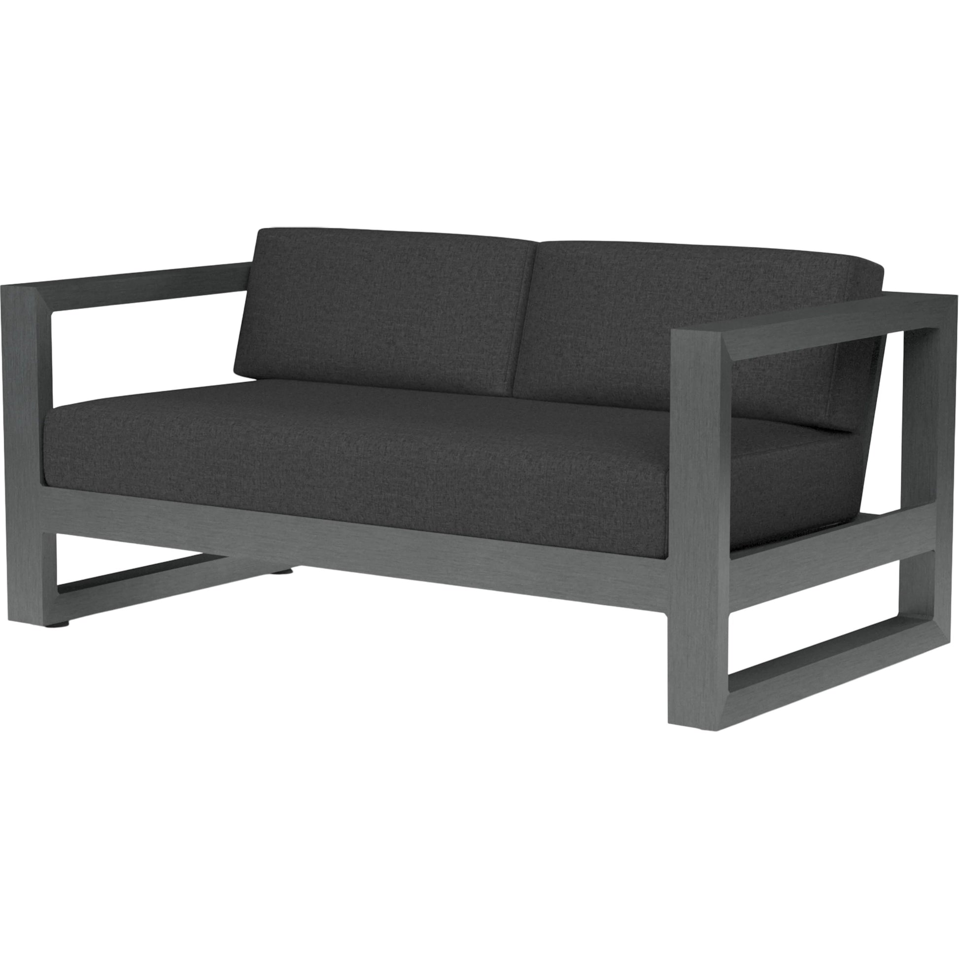 Redondo Outdoor Loveseat by Sunset West in grays. Made from aluminum in a modern style.
