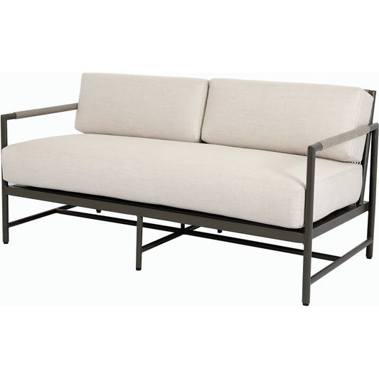Pietra Outdoor Loveseat by Sunset West in graphite. Made from olefin rope in a modern style.