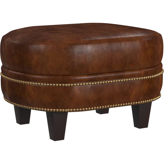 Richardson Ottoman by Bradington-Young by Hooker Furniture in brown. Made from leather in a unique style.