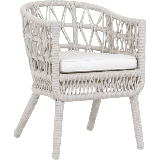 Dana Outdoor Rope Dining Chair in Linen by Sunset West in natural. Made from olefin rope in a coastal style.