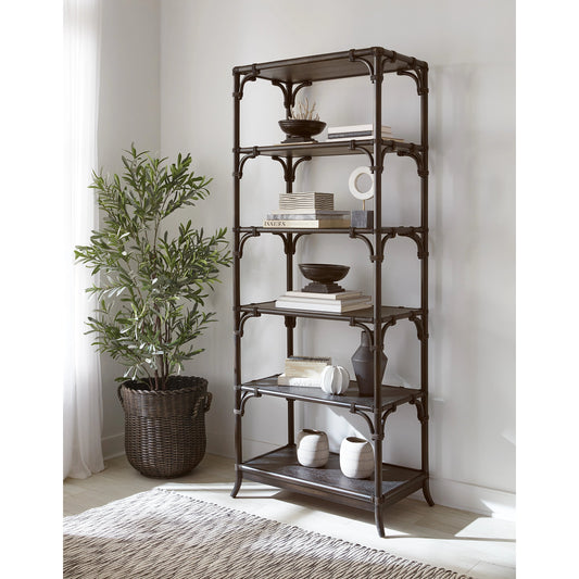 Retreat Pole Rattan Bookcase by Hooker Furniture. Made from oak veneers, rope in a cottage & farmhouse style.