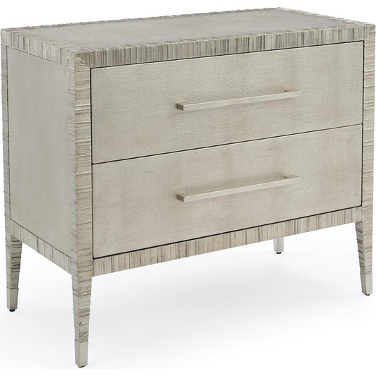Carraway Silver Nightstand by John-Richard in silver, tan and pewter. Made from unique in a transitional style.