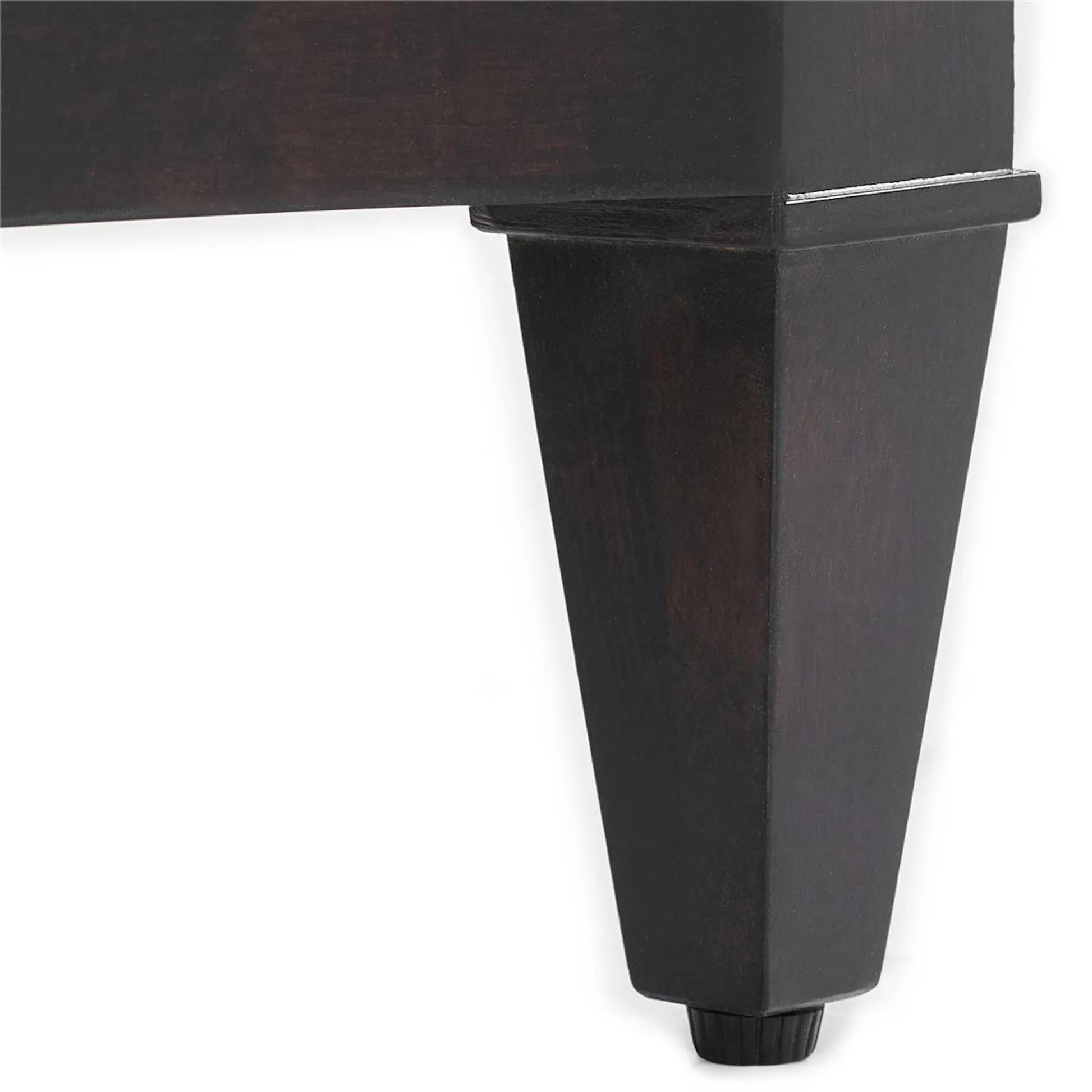 Amira Three-Drawer Chest by John-Richard in black and espresso, striated drawers. Made from wood, steel in a modern style.