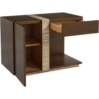 Elwood Nightstand by John-Richard in black and english oak, valyrian gold. Made from beech wood, oak wood in a transitional style.