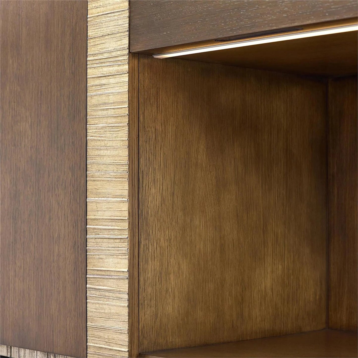 005 SI-2373192 | Closeup | Elwood Nightstand by John-Richard in black and english oak, valyrian gold. Made from beech wood, oak wood in a transitional style.