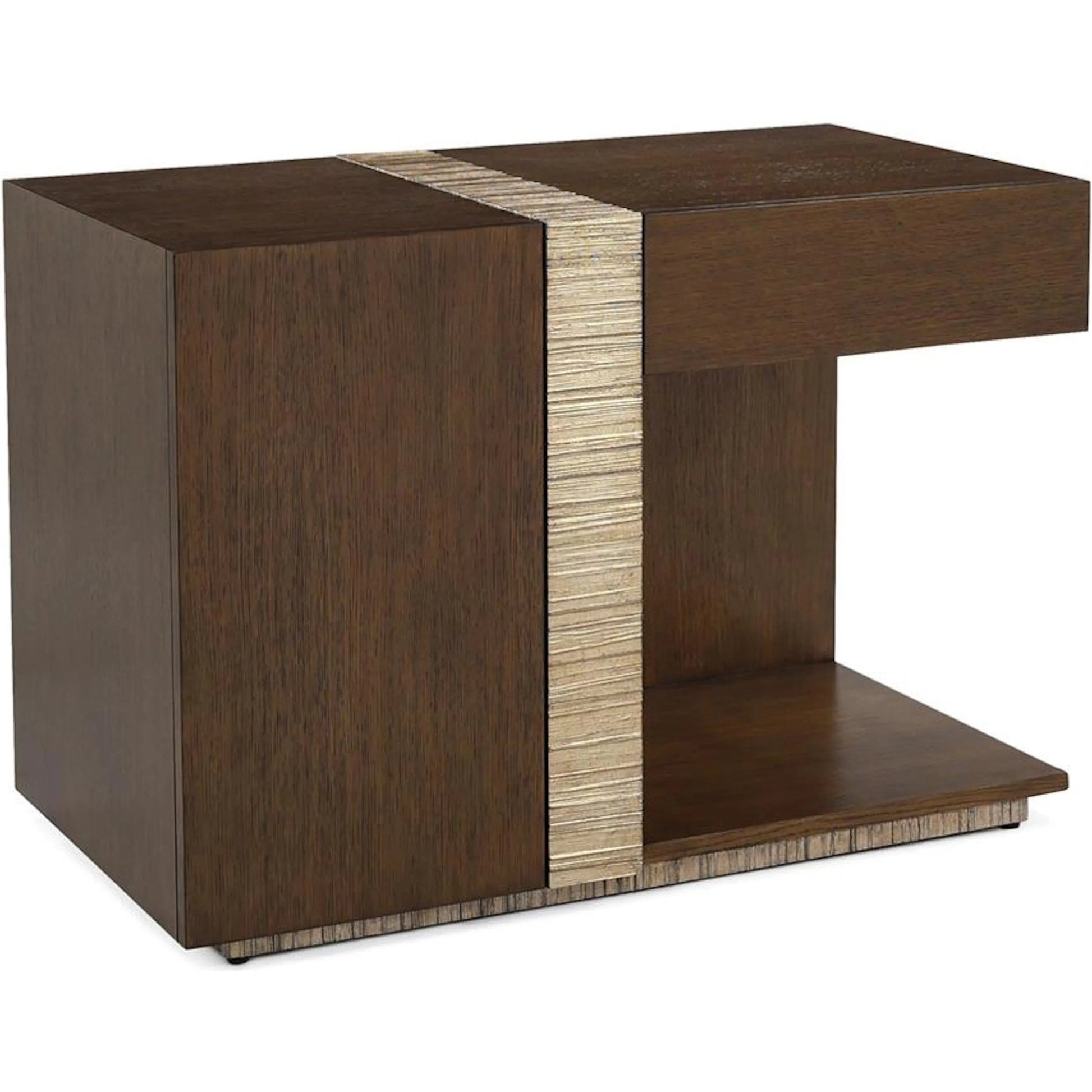 Elwood Nightstand by John-Richard in black and english oak, valyrian gold. Made from beech wood, oak wood in a transitional style.
