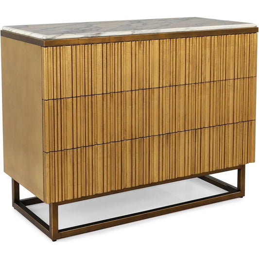 Destello Three-Drawer Chest by John-Richard in moore bronze, brown, black, white and gold coast. Made from oak wood, steel, marble in a unique style.