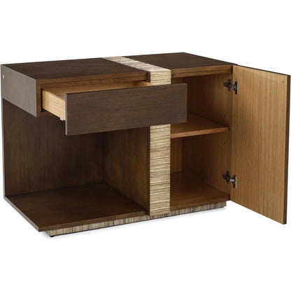 Elwood Nightstand by John-Richard in black and english oak, valyrian gold. Made from beech wood, oak wood in a transitional style.