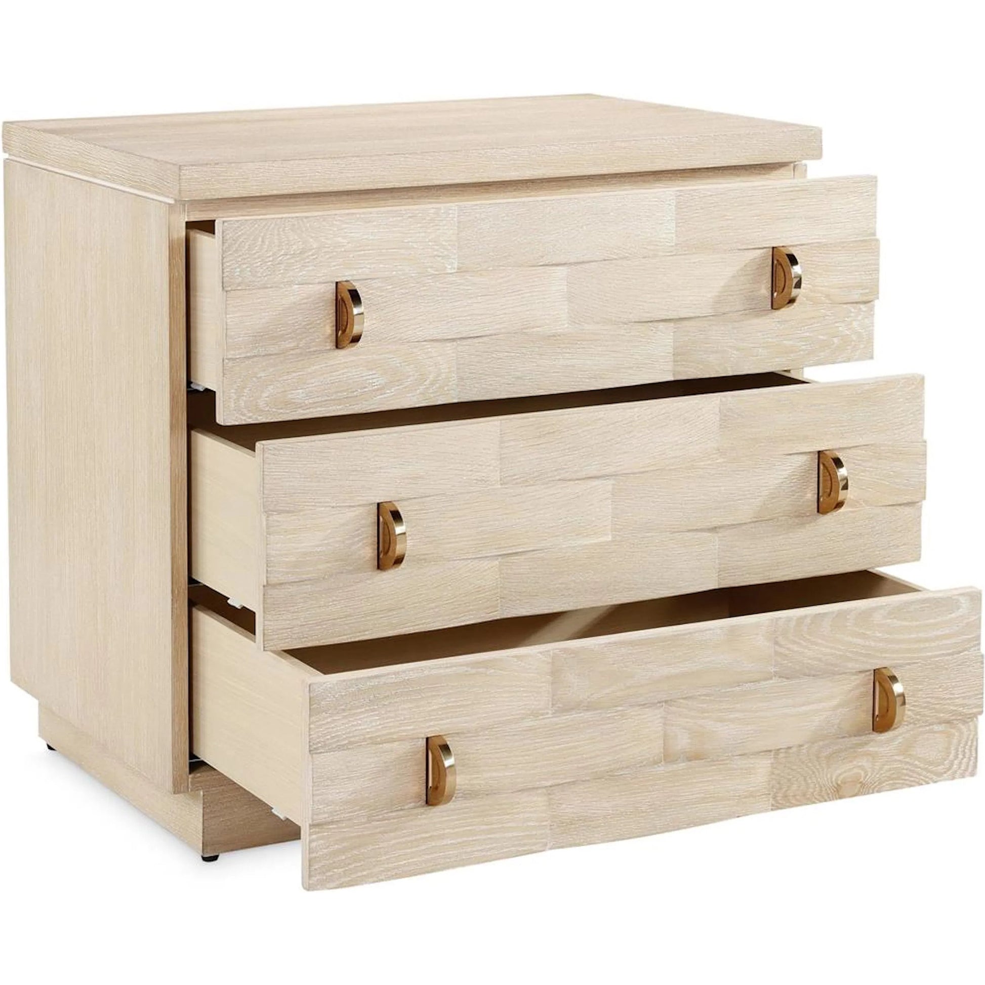 Verity Three-Drawer Chest by John-Richard in white and limed oak. Made from unique in a transitional style.