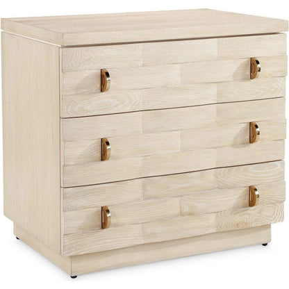 Verity Three-Drawer Chest by John-Richard in white and limed oak. Made from unique in a transitional style.
