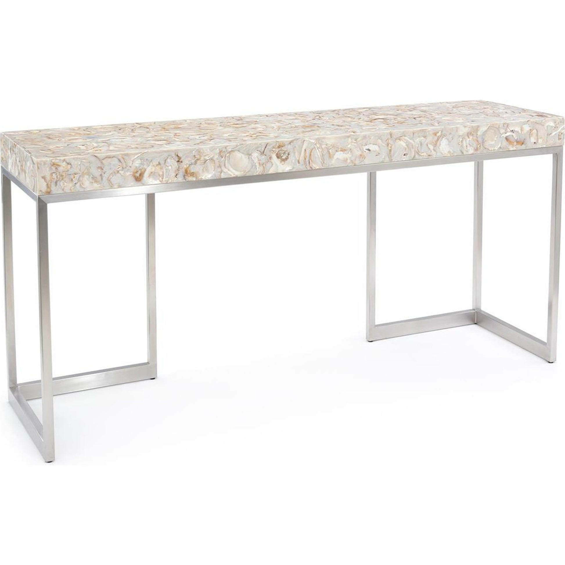 Capiz Shell Console Table by John-Richard in stainless steel. Made from steel in a transitional style.