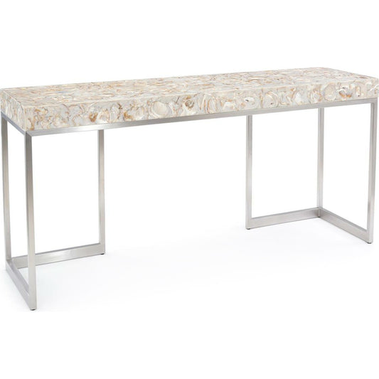 Capiz Shell Console Table by John-Richard in stainless steel. Made from steel in a transitional style.