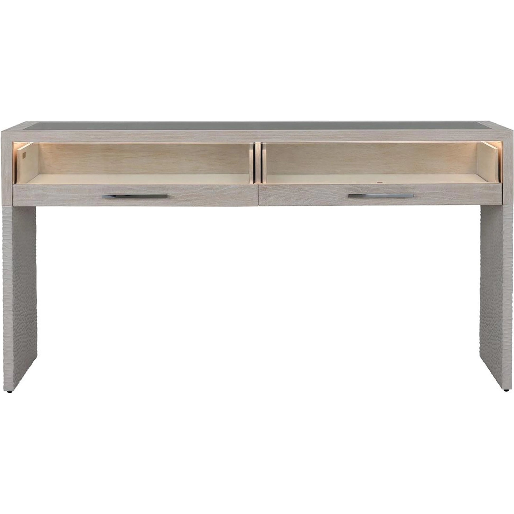 Galicia Two-Drawer Lighted Console Table by John-Richard in ivory. Made from unique in a unique style.