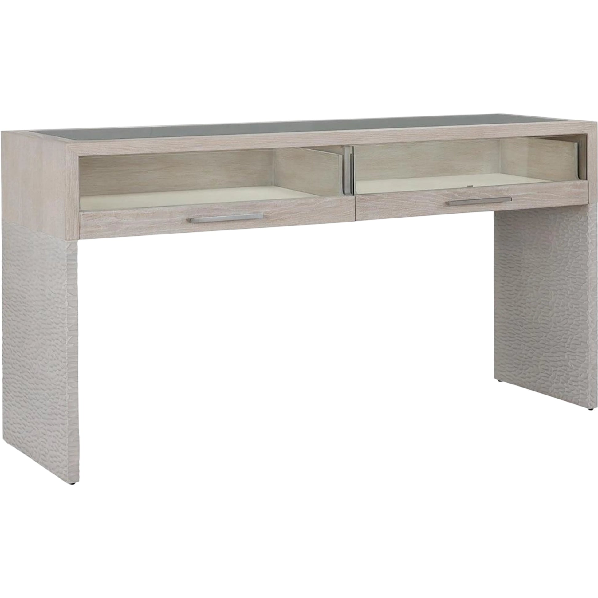 Galicia Two-Drawer Lighted Console Table by John-Richard in ivory. Made from unique in a unique style.
