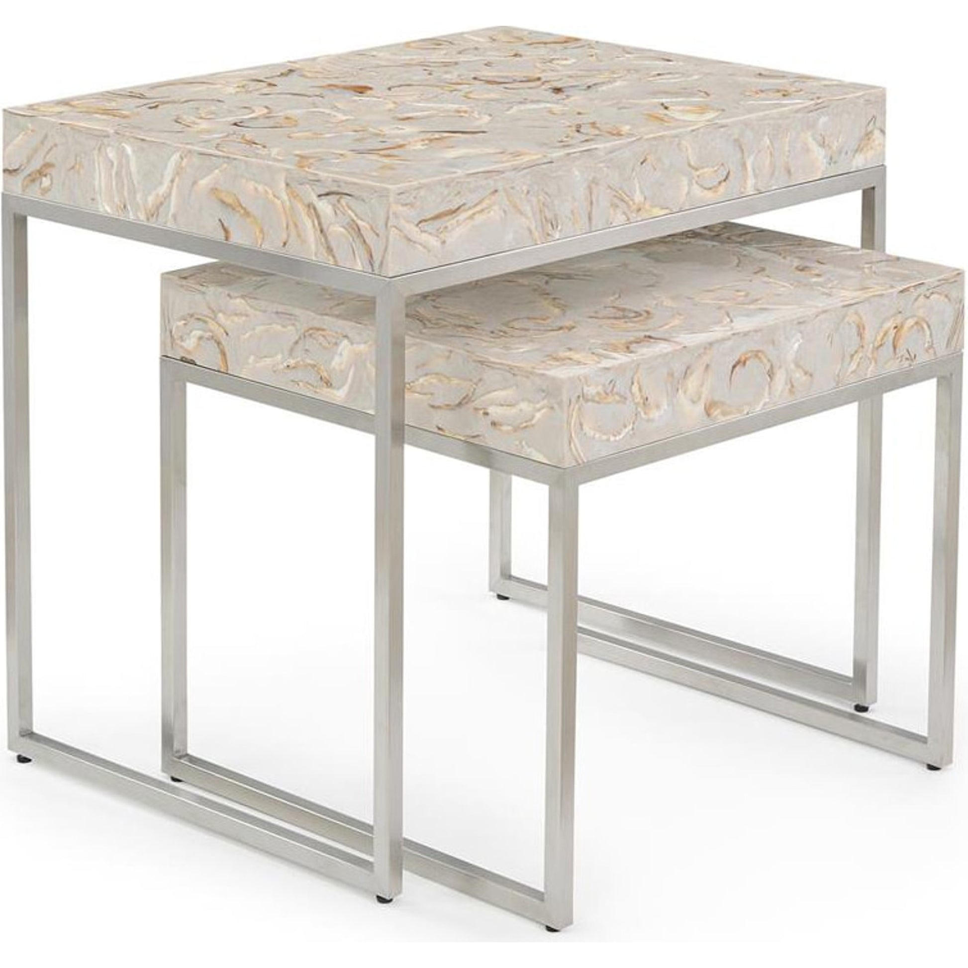 Botta Nesting Side Tables by John-Richard in capiz shell. Made from unique in a coastal style.