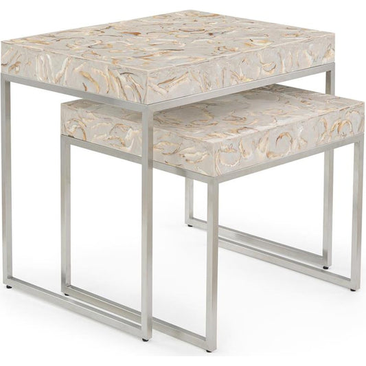 Botta Nesting Side Tables by John-Richard in capiz shell. Made from unique in a coastal style.