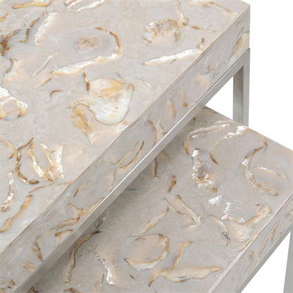 Botta Nesting Side Tables by John-Richard in capiz shell. Made from unique in a coastal style.
