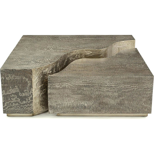 Calaveras Cocktail Table by John-Richard in silvered tamo ash, burnished silver leaf. Made from unique in a rustic style.