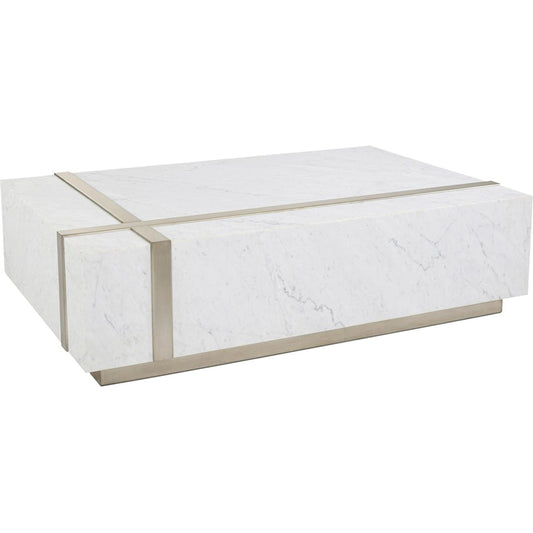 Logan Cocktail Table by John-Richard in carrara marble, burnished silver leaf. Made from unique in a modern style.
