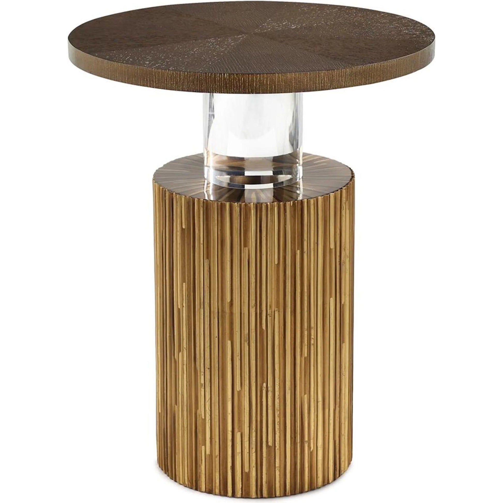Beacon Side Table by John-Richard in natural, dark brown, clear and linea oro, shire. Made from oak wood, acrylic in a modern style.