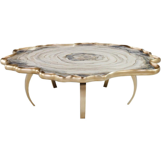 Achates Cocktail Table by John-Richard in valyrian gold, gray and grey agate. Made from aluminum, natural stone in a unique style.