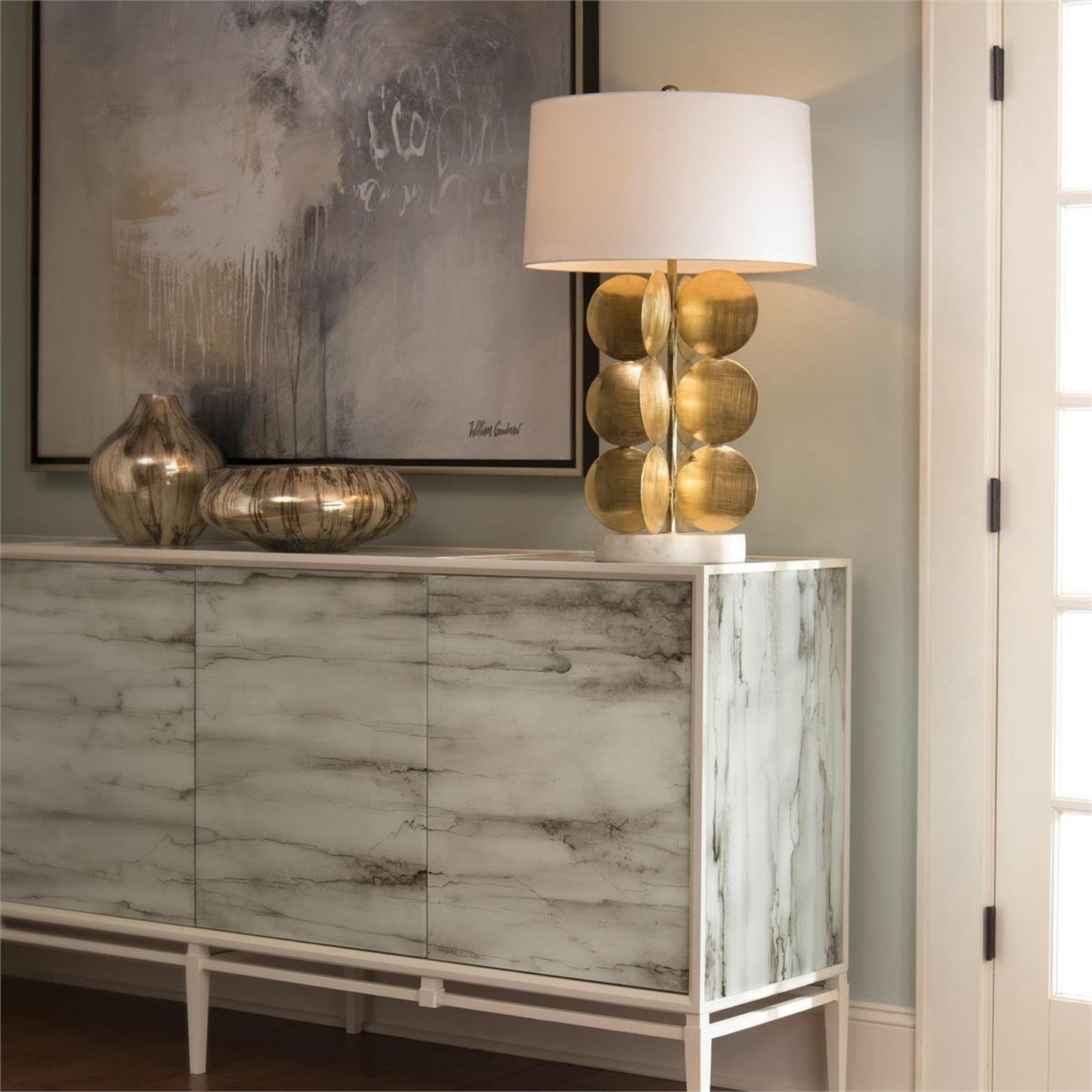 004 SR-771667 | Lifestyle | Carrera Cabinet by John-Richard in natural and white painted marble. Made from mdf, glass, steel in a coastal style.