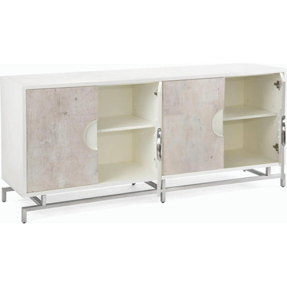 Dante Four-Door Credenza by John-Richard in beluga, stainless steel, white. Made from steel in a modern style.