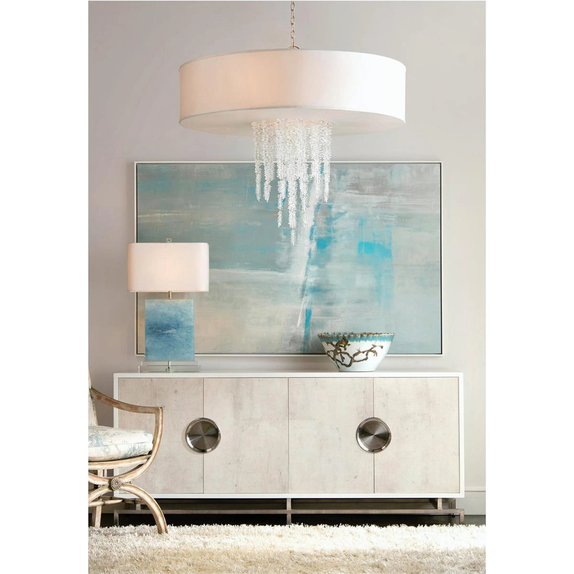 Dante Four-Door Credenza by John-Richard in beluga, stainless steel, white. Made from steel in a modern style.