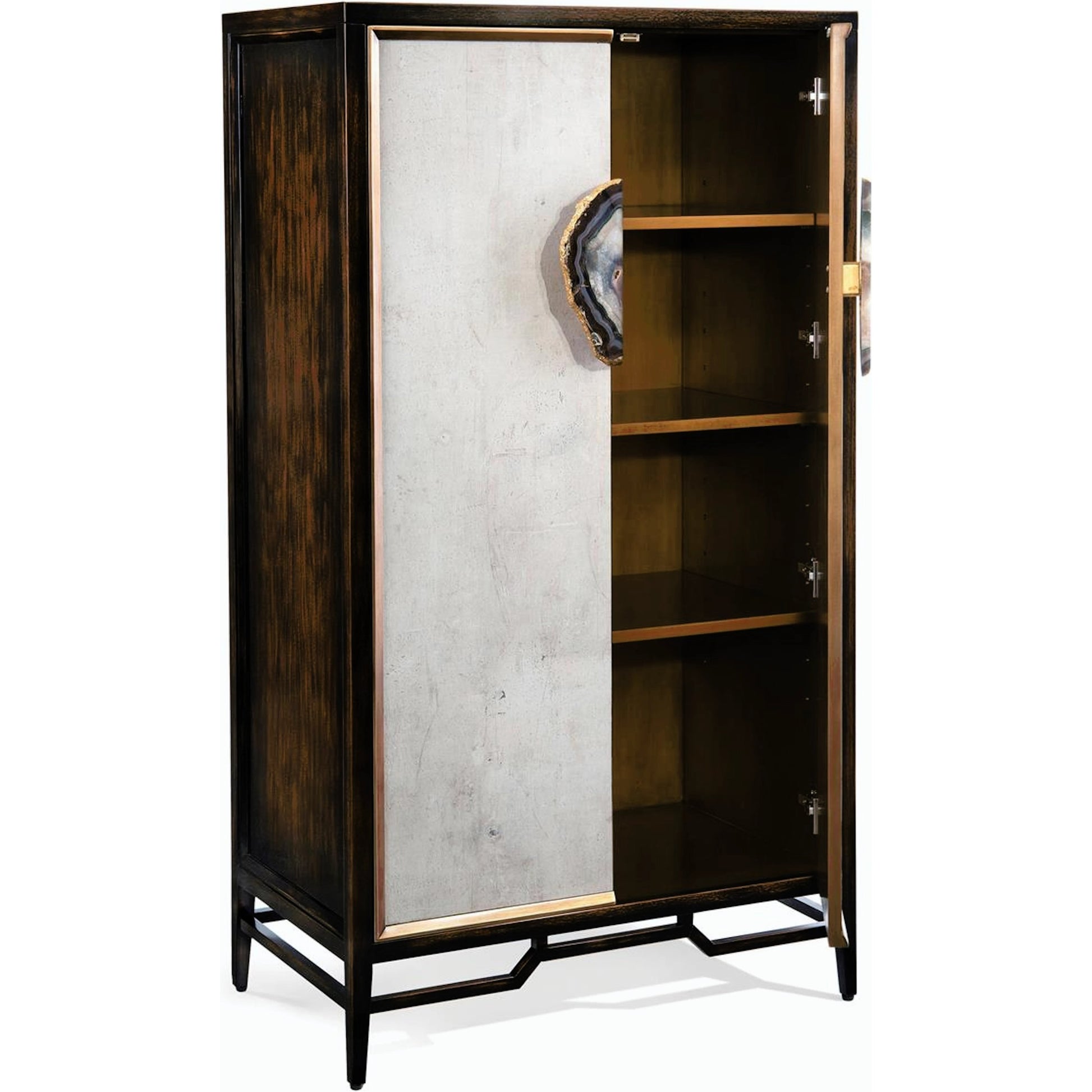 Anzu Cabinet by John-Richard in black, gold, walnut. Made from stone in a transitional style.