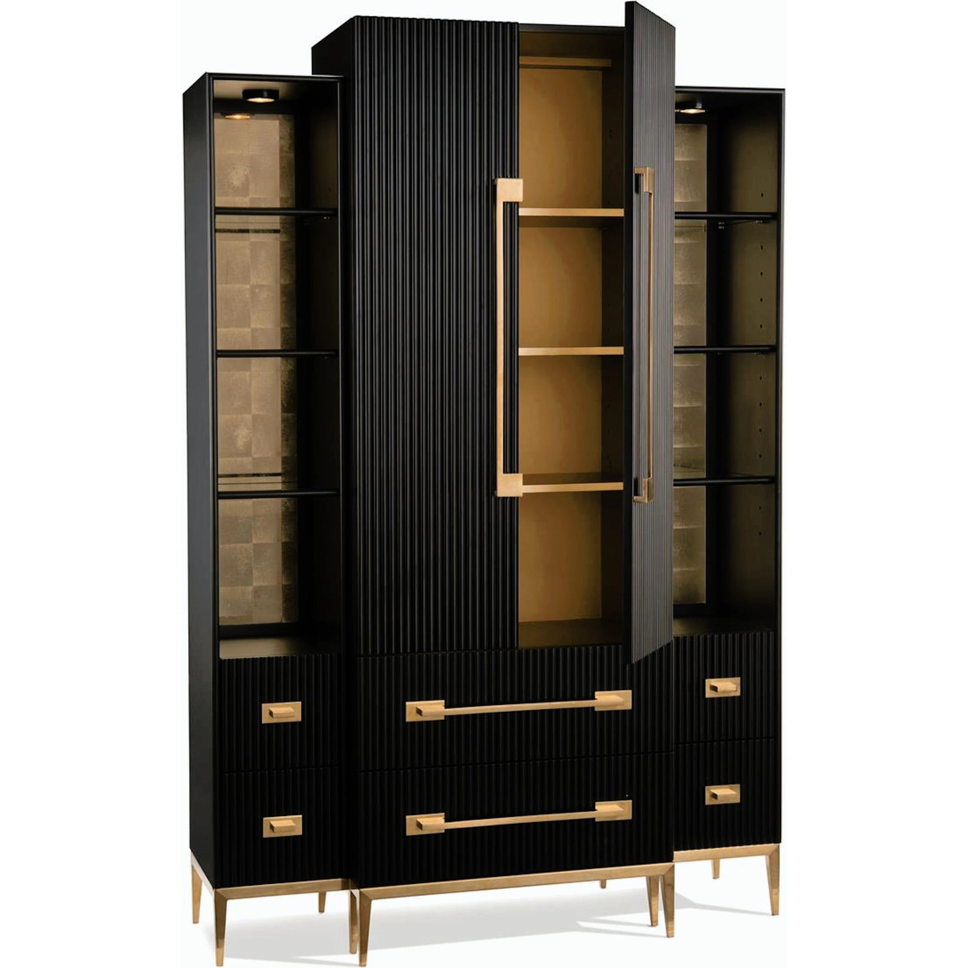 Black Satin Cabinet by John-Richard in black, brass, gold, stainless steel. Made from brass, steel in a transitional style.