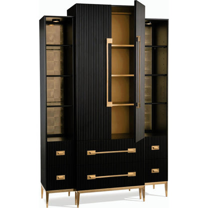Black Satin Cabinet by John-Richard in black, brass, gold, stainless steel. Made from brass, steel in a transitional style.