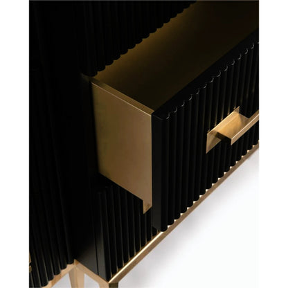 Black Satin Cabinet by John-Richard in black, brass, gold, stainless steel. Made from brass, steel in a transitional style.