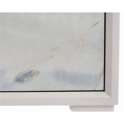 River Cabinet by John-Richard in blue, gray and light gray. Made from tulip, mdf, giclee, aluminum in a coastal style.