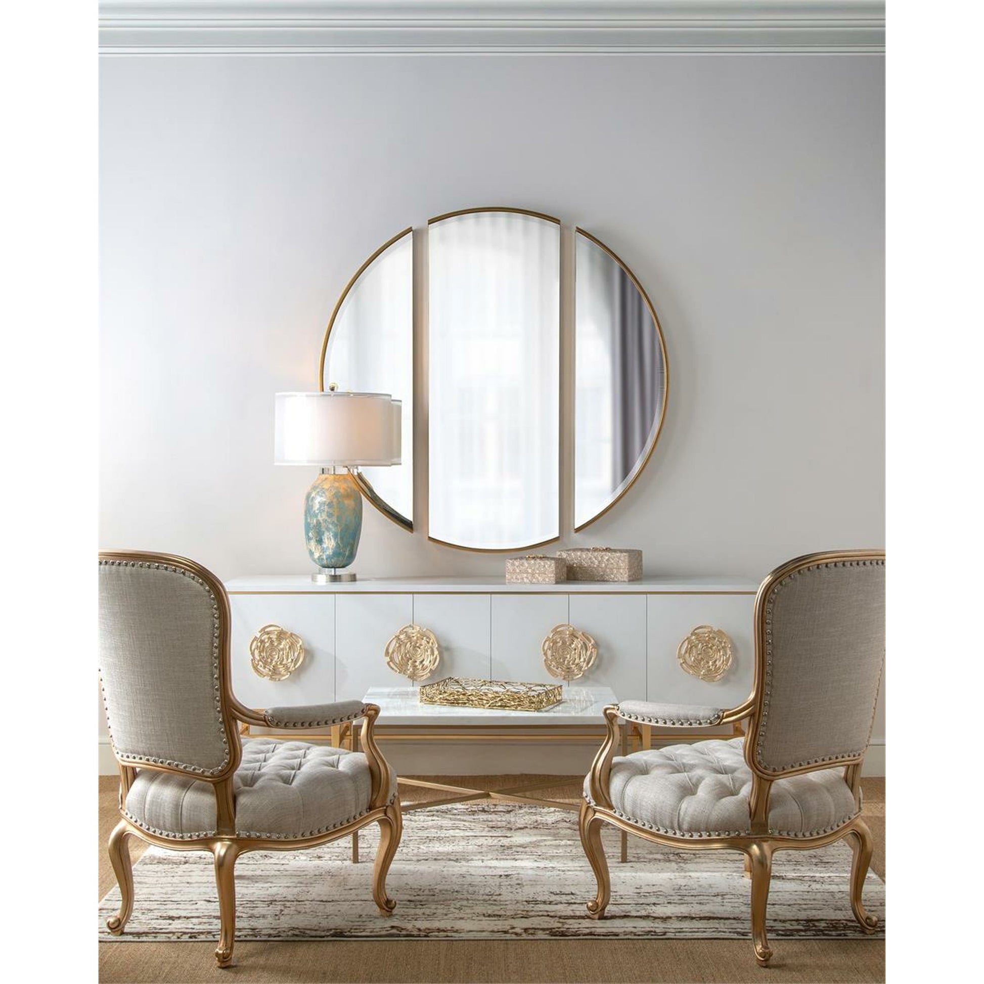 Moder Sideboard by John-Richard in ash, beluga, gold. Made from acrylic, steel in a transitional style.
