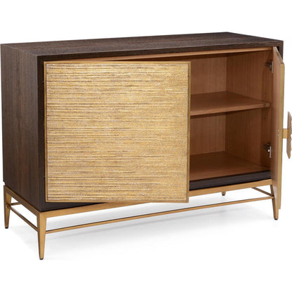 Walthall Cabinet by John-Richard in black and smoked oak, gold. Made from glass, steel in a transitional style.