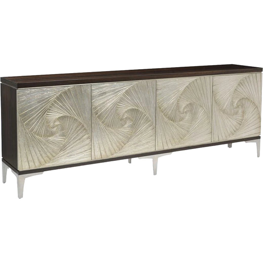 Rosedale Four Door Cabinet by John-Richard in rose and smoked eucalyptus, pewter silver. Made from unique in a transitional style.