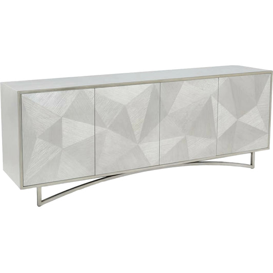 Vertex Sideboard by John-Richard in silver whitewash, aluminum leaf. Made from unique in a transitional style.