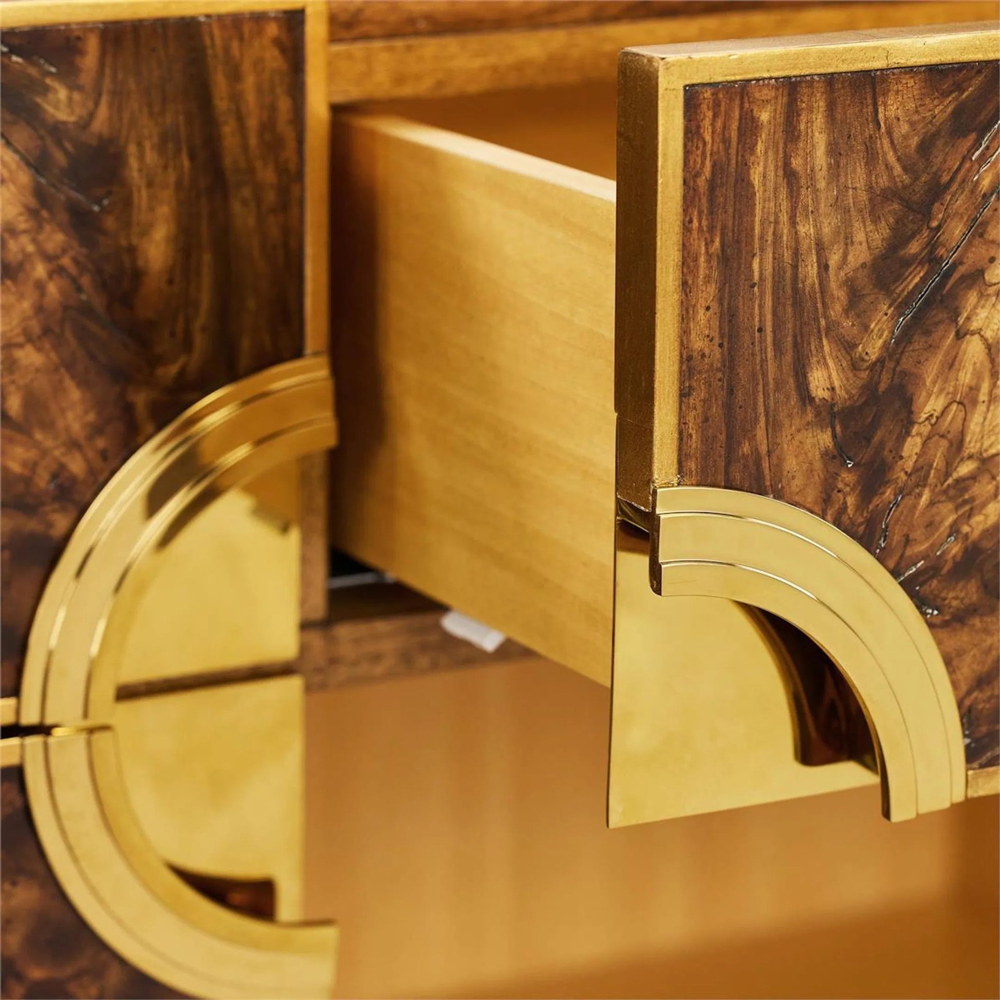 Hestra Foor-Door Credenza by John-Richard in black and lucerne, antique gold. Made from unique in a traditional style.