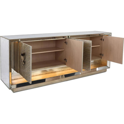 Moon Shadow Four-Door Sideboard by John-Richard in black and silver white, striated silver. Made from unique in a modern style.