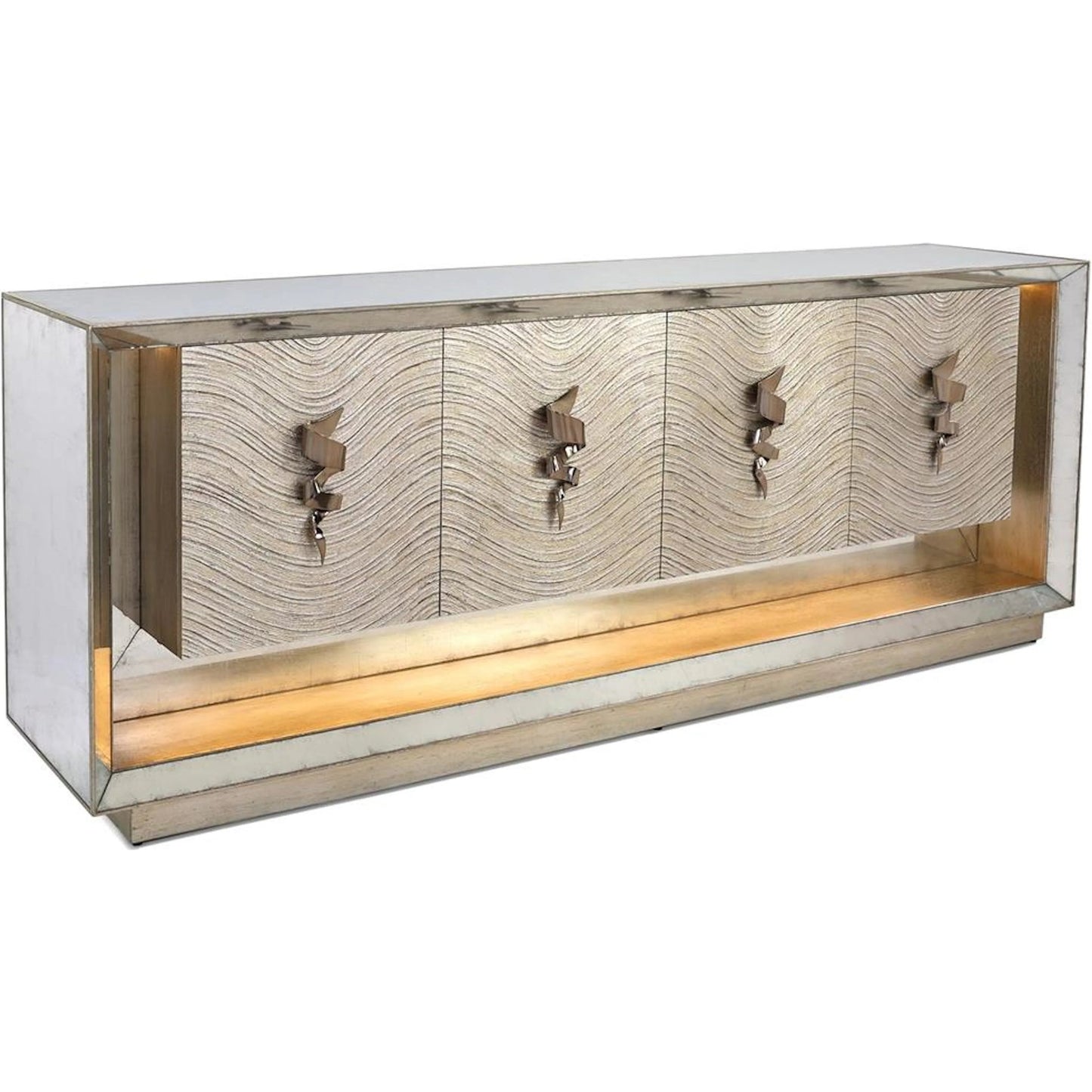 000 SI-2373607 | Primary Silo | Moon Shadow Four-Door Sideboard by John-Richard in black and silver white, striated silver. Made from unique in a modern style.