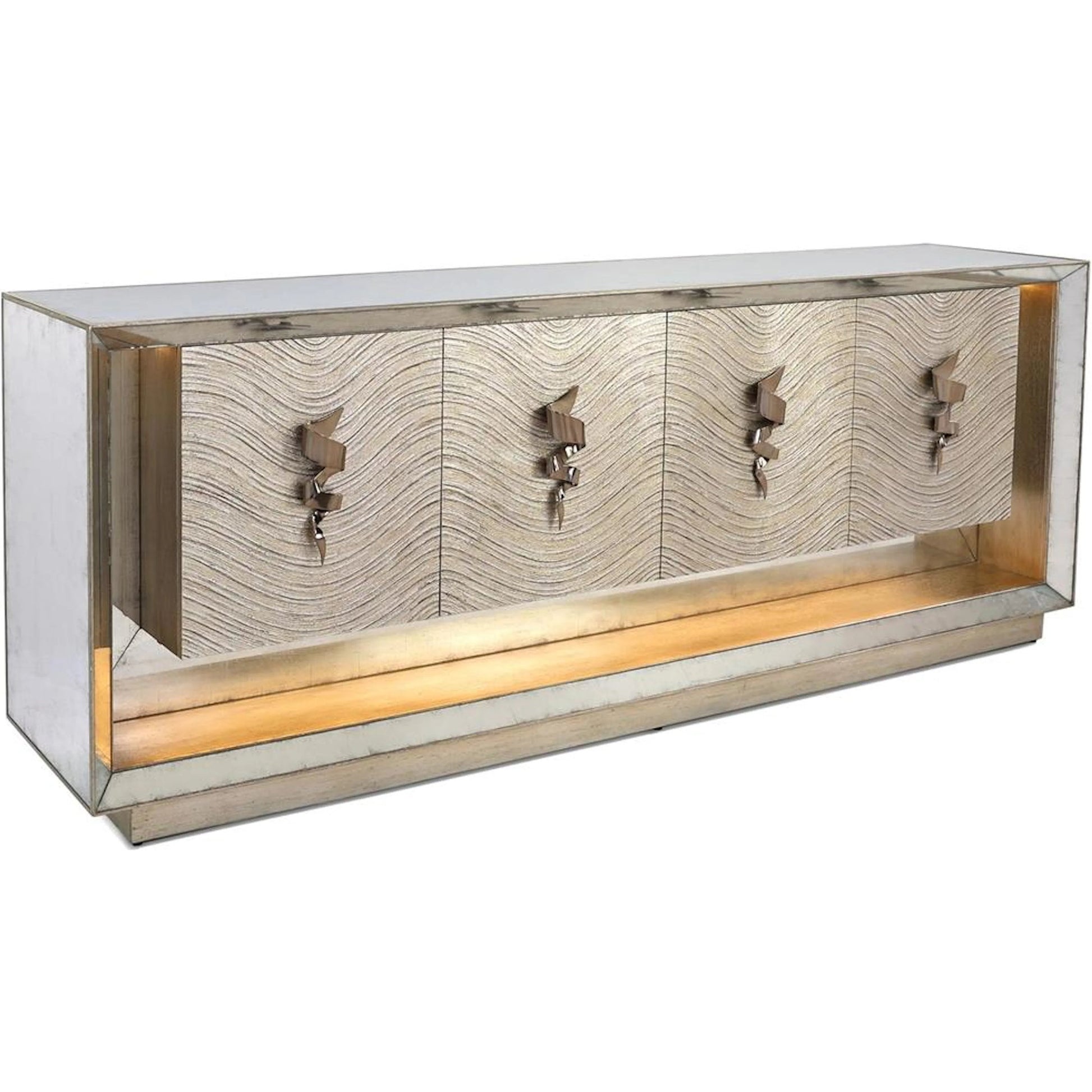Moon Shadow Four-Door Sideboard by John-Richard in black and silver white, striated silver. Made from unique in a modern style.