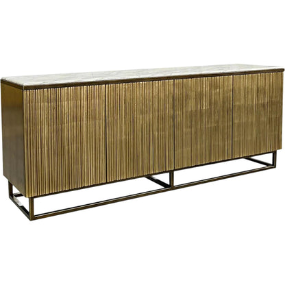 Destello Four-Door Credenza by John-Richard in black and gold coast. Made from oak wood, steel, marble in a modern style.