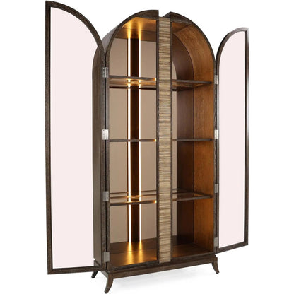 Bon Vivant Display Cabinet by John-Richard in black and fallstaff. Made from oak wood, tempered glass, bronze glass, bronze mirror in a traditional style.