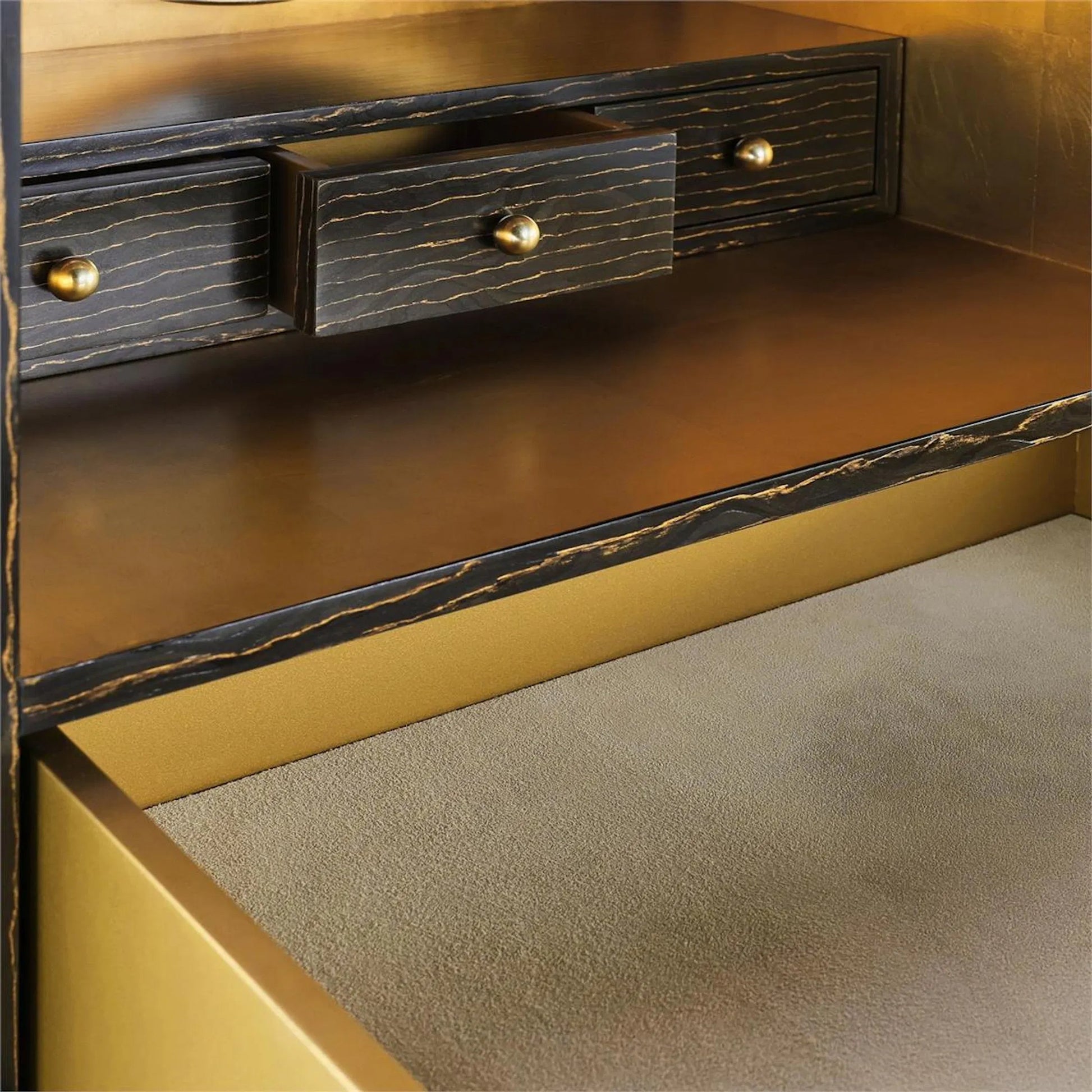 Socialite Armoire by John-Richard in ebony, antique gold. Made from unique in a eclectic & global style.