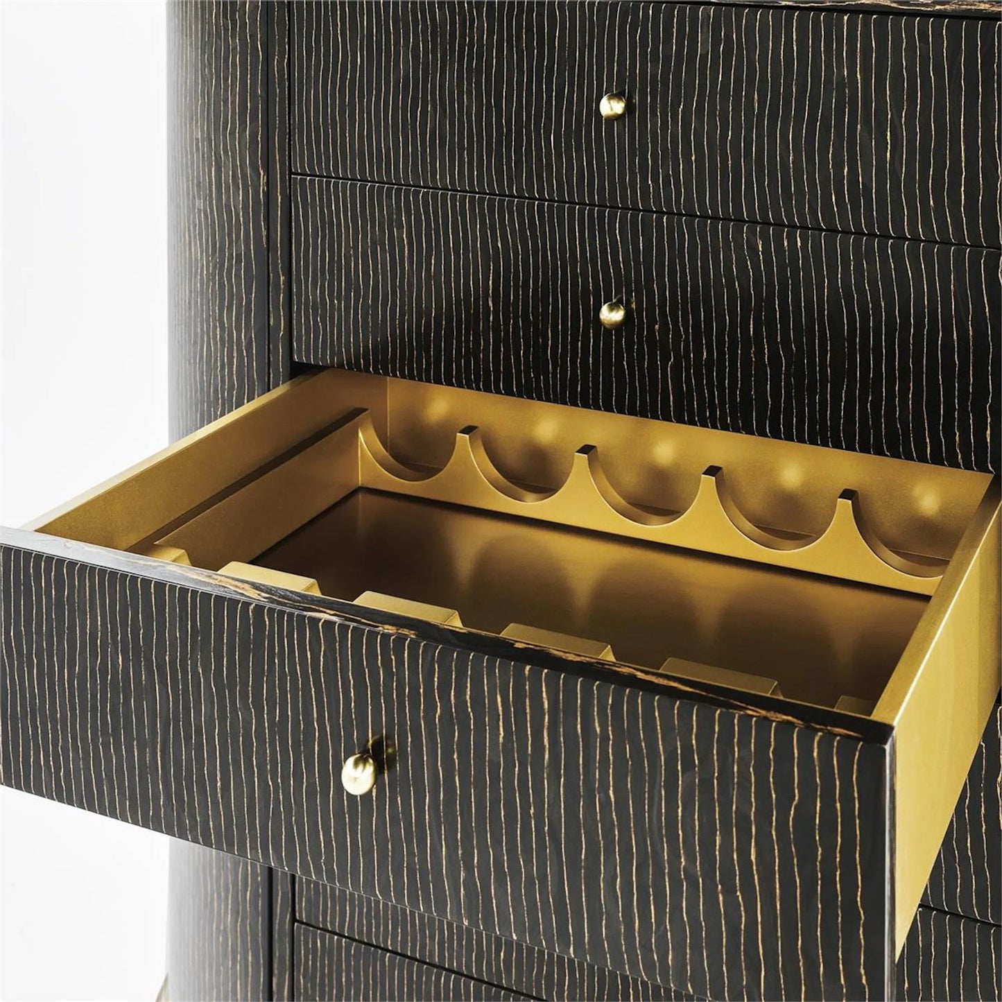 003 SI-2373888 | Closeup | Socialite Armoire by John-Richard in ebony, antique gold. Made from unique in a eclectic & global style.